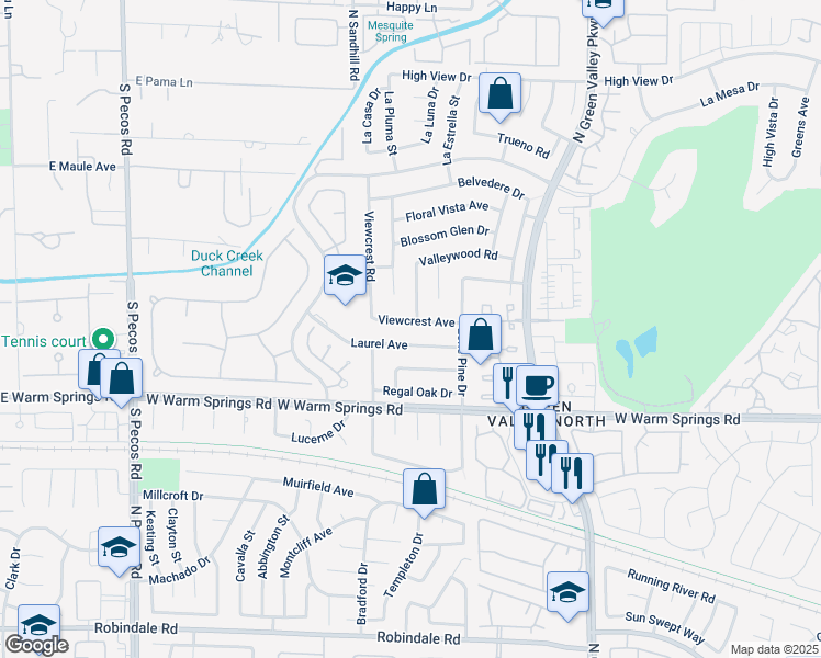 map of restaurants, bars, coffee shops, grocery stores, and more near 3147 Viewcrest Avenue in Henderson