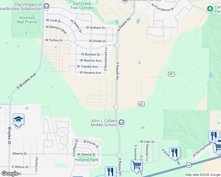 map of restaurants, bars, coffee shops, grocery stores, and more near 370 South Dinsmore Trail in Fayetteville