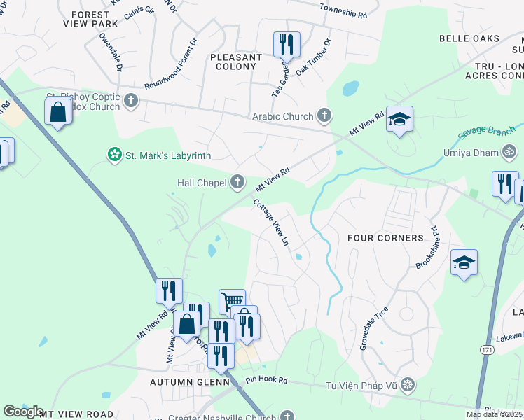 map of restaurants, bars, coffee shops, grocery stores, and more near 1012 Cottage View Lane in Nashville