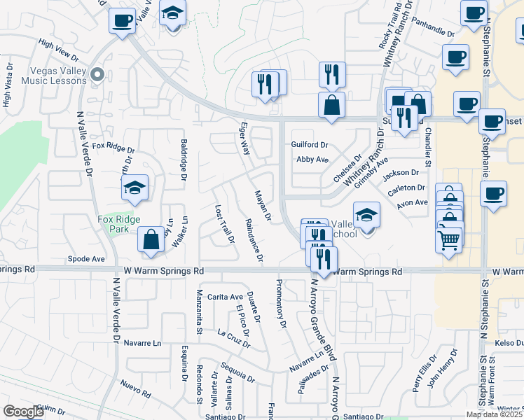 map of restaurants, bars, coffee shops, grocery stores, and more near 1719 Mesquite Court in Henderson