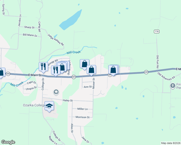 map of restaurants, bars, coffee shops, grocery stores, and more near 1007 East Main Street in Melbourne