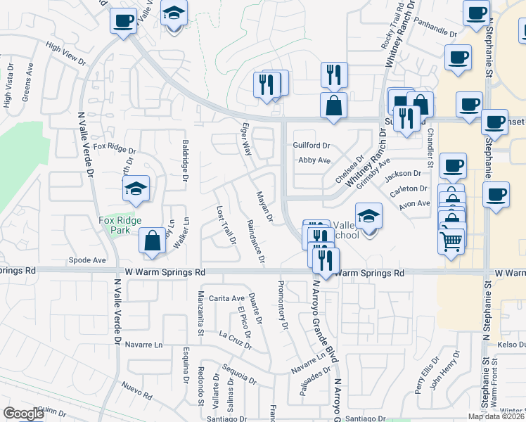 map of restaurants, bars, coffee shops, grocery stores, and more near 1719 Mesquite Court in Henderson