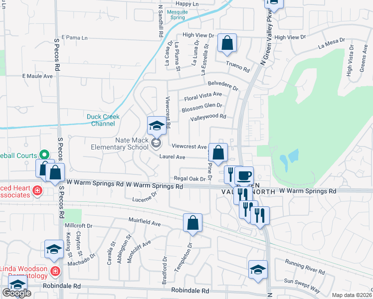map of restaurants, bars, coffee shops, grocery stores, and more near 3143 Laurel Avenue in Henderson