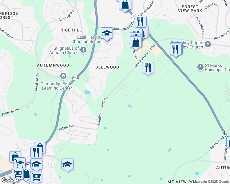 map of restaurants, bars, coffee shops, grocery stores, and more near 3001 Hamilton Church Road in Nashville