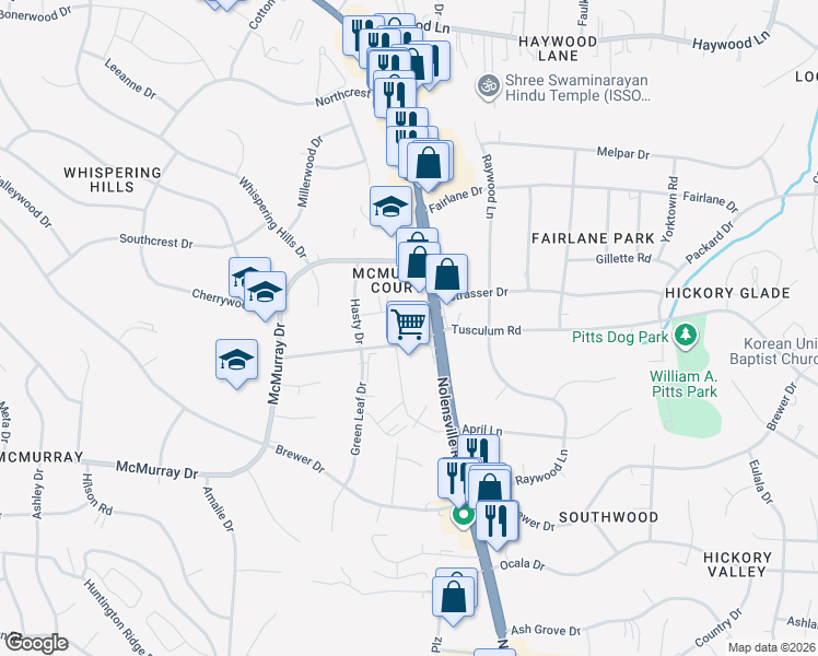 map of restaurants, bars, coffee shops, grocery stores, and more near 415 Tusculum Road in Nashville