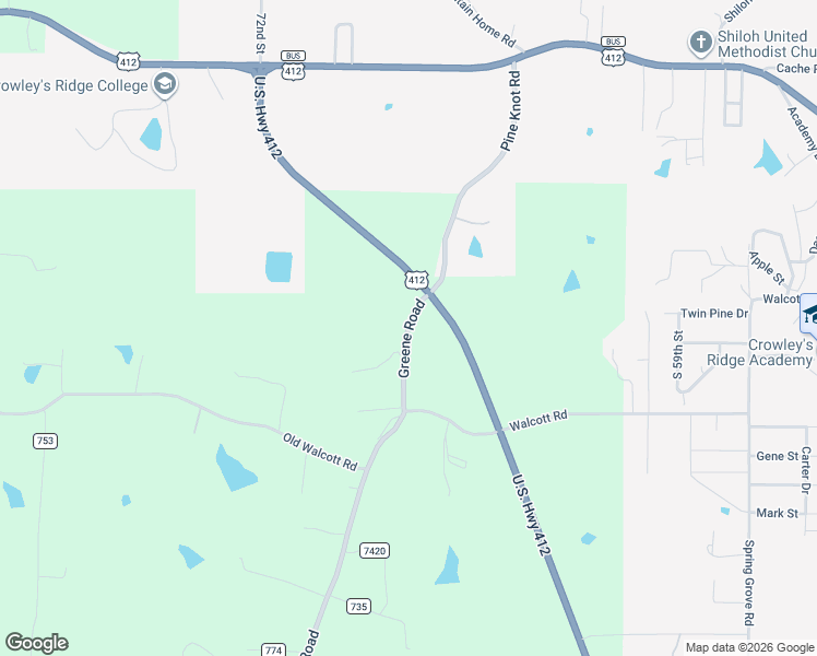 map of restaurants, bars, coffee shops, grocery stores, and more near 1185 Greene 724 County in Paragould