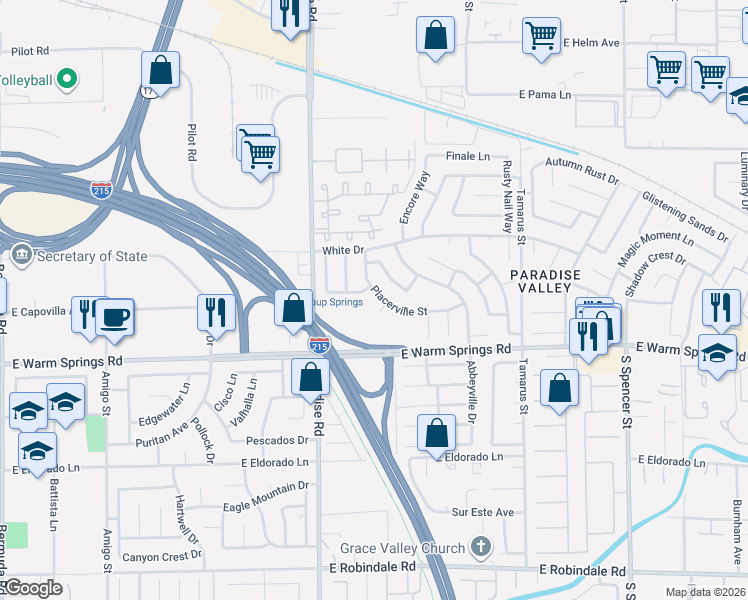map of restaurants, bars, coffee shops, grocery stores, and more near 7249 Dingo Court in Las Vegas