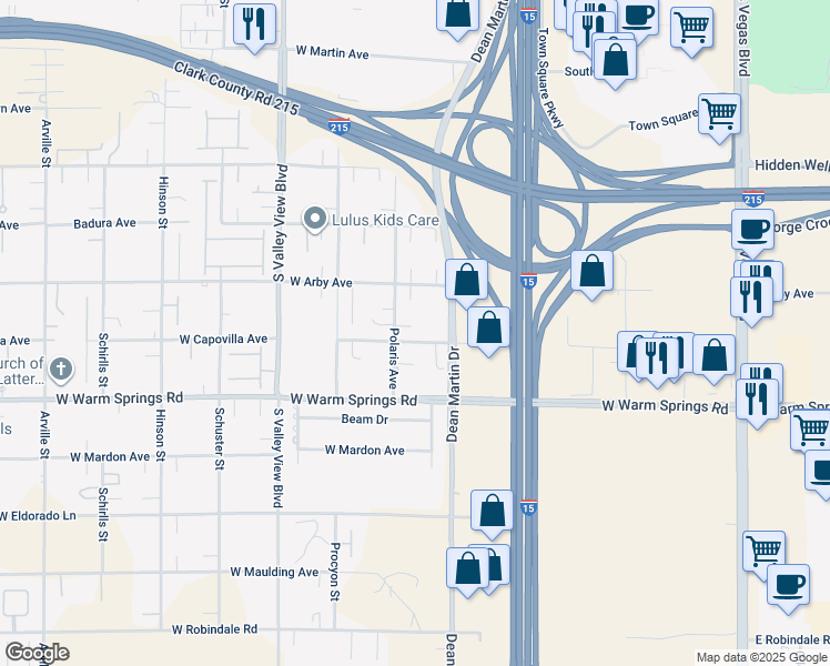 map of restaurants, bars, coffee shops, grocery stores, and more near 3315 West Capovilla Avenue in Las Vegas