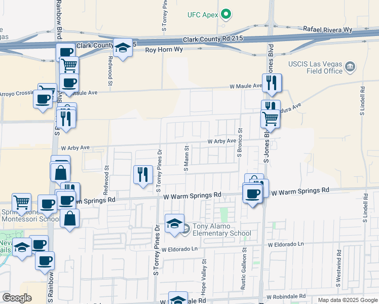 map of restaurants, bars, coffee shops, grocery stores, and more near 6255 West Arby Avenue in Las Vegas
