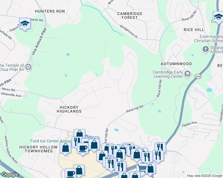 map of restaurants, bars, coffee shops, grocery stores, and more near 5192 Highlander Drive in Nashville
