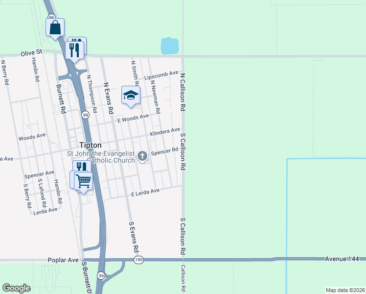 map of restaurants, bars, coffee shops, grocery stores, and more near 199 S Callison Rd in Tipton