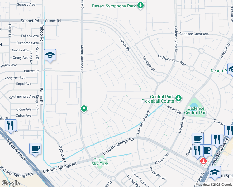 map of restaurants, bars, coffee shops, grocery stores, and more near East Warm Springs Road in Henderson