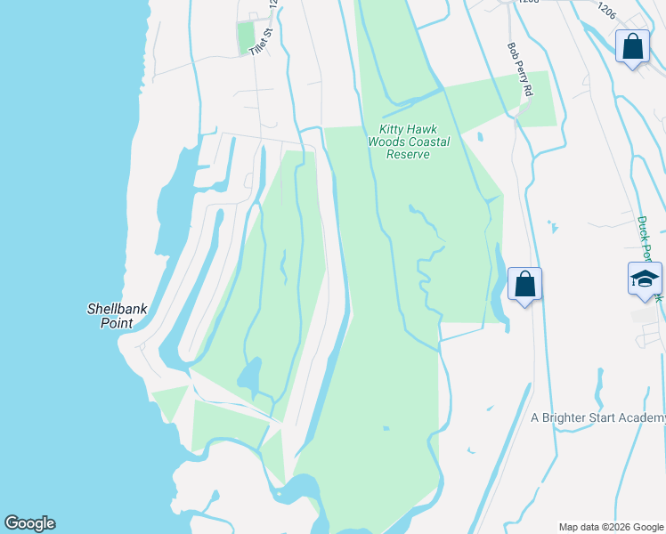 map of restaurants, bars, coffee shops, grocery stores, and more near 4113 Tarkle Ridge Drive in Kitty Hawk