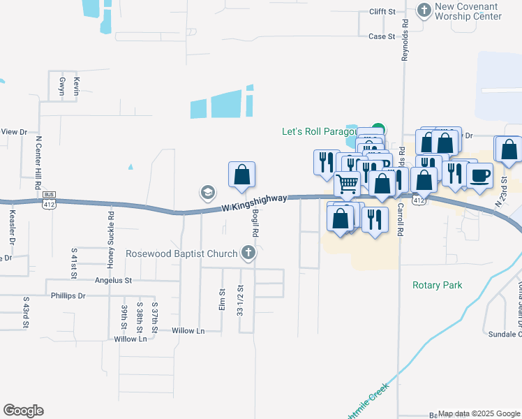 map of restaurants, bars, coffee shops, grocery stores, and more near 3211 West Kingshighway in Paragould