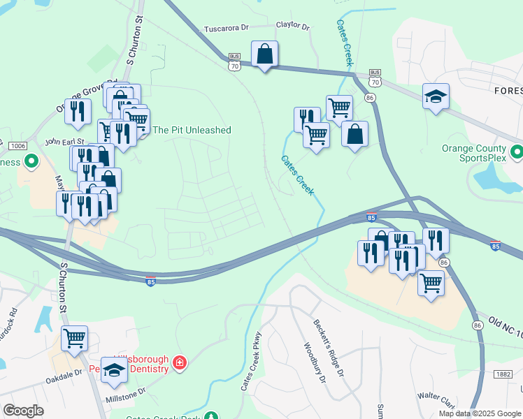 map of restaurants, bars, coffee shops, grocery stores, and more near 500 Valley Forge Road in Hillsborough