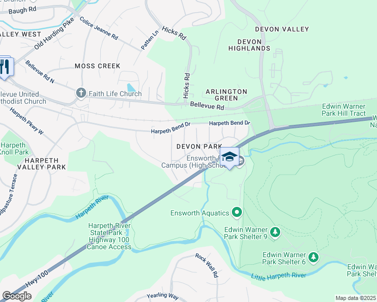 map of restaurants, bars, coffee shops, grocery stores, and more near in Nashville