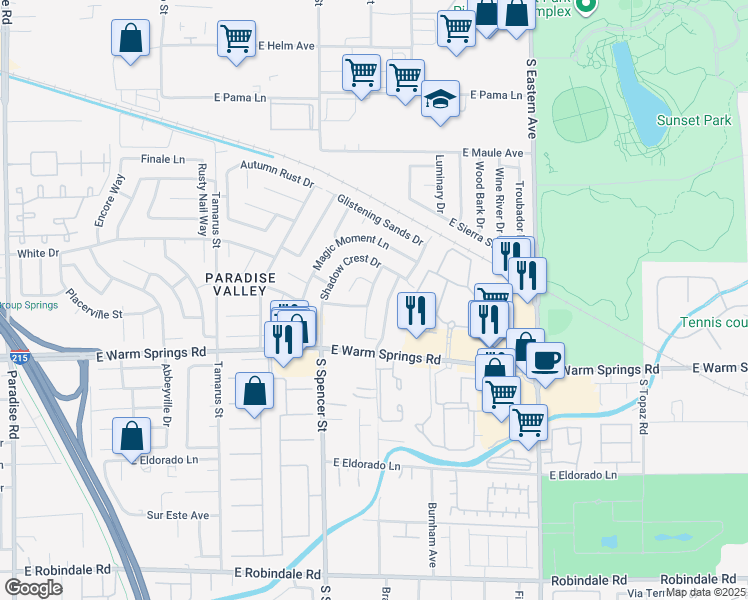 map of restaurants, bars, coffee shops, grocery stores, and more near 7178 Nordic Lights Drive in Las Vegas