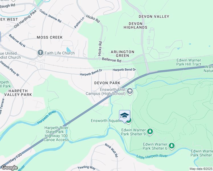 map of restaurants, bars, coffee shops, grocery stores, and more near 1117 Bedfordshire Court in Nashville