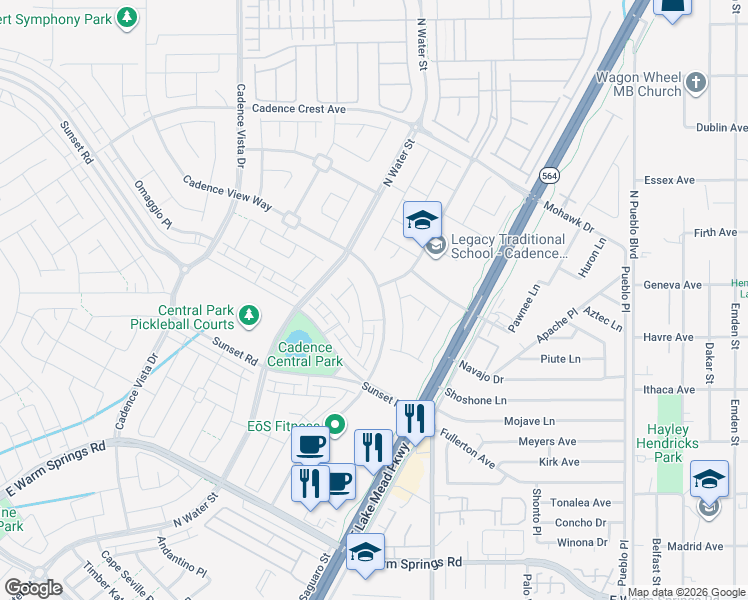 map of restaurants, bars, coffee shops, grocery stores, and more near 472 Cadence View Way in Henderson