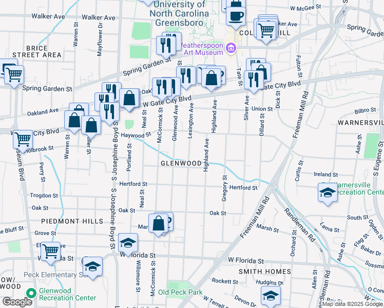 map of restaurants, bars, coffee shops, grocery stores, and more near 921 Lexington Avenue in Greensboro