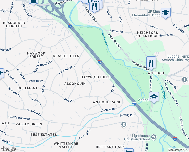 map of restaurants, bars, coffee shops, grocery stores, and more near 113 Catawba Court in Nashville