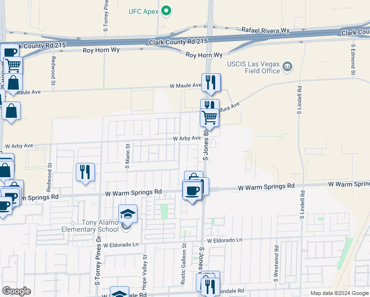 map of restaurants, bars, coffee shops, grocery stores, and more near 7133 Oakville Ranch Court in Las Vegas