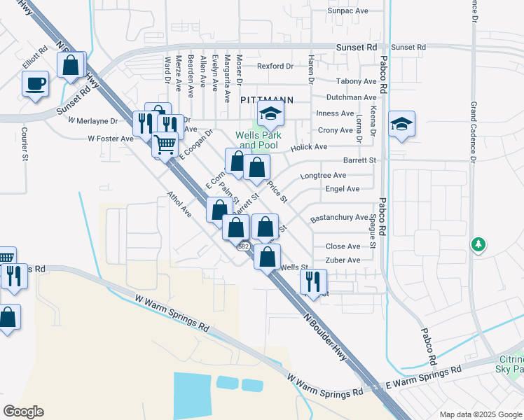 map of restaurants, bars, coffee shops, grocery stores, and more near 1437 Chestnut Street in Henderson