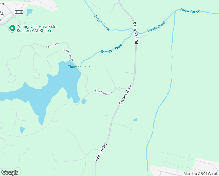 map of restaurants, bars, coffee shops, grocery stores, and more near 295 Forest Bridge Road in Youngsville