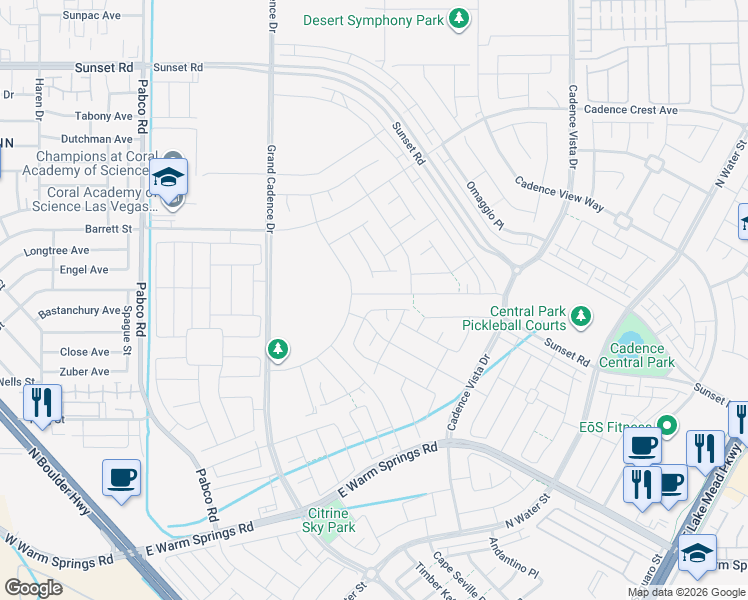map of restaurants, bars, coffee shops, grocery stores, and more near 75 Ella Ashman Avenue in Henderson