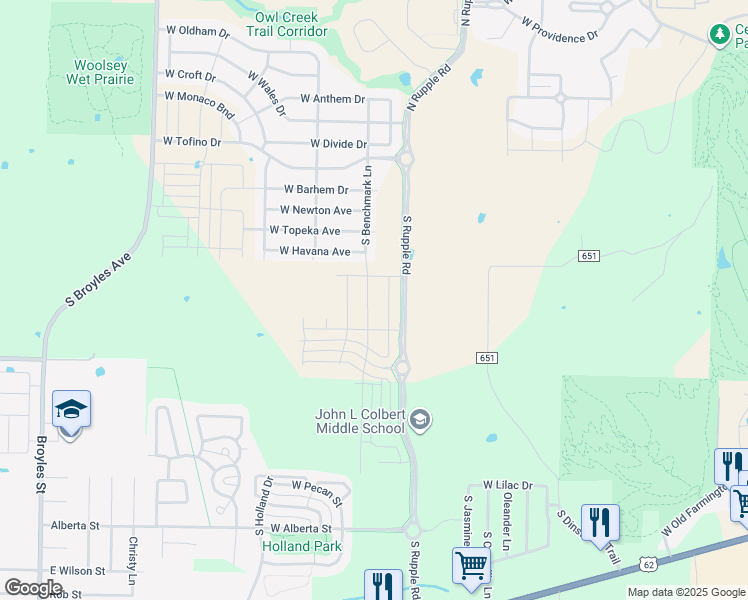 map of restaurants, bars, coffee shops, grocery stores, and more near 370 South Dinsmore Trail in Fayetteville