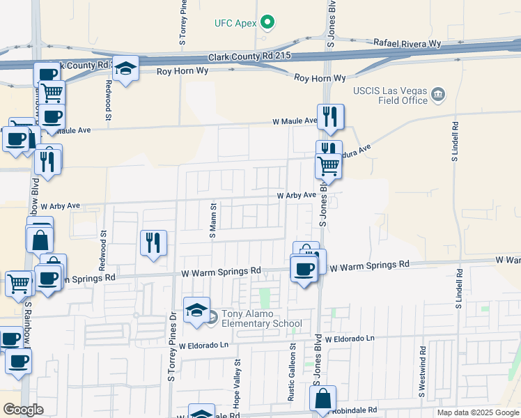 map of restaurants, bars, coffee shops, grocery stores, and more near 6255 West Arby Avenue in Las Vegas