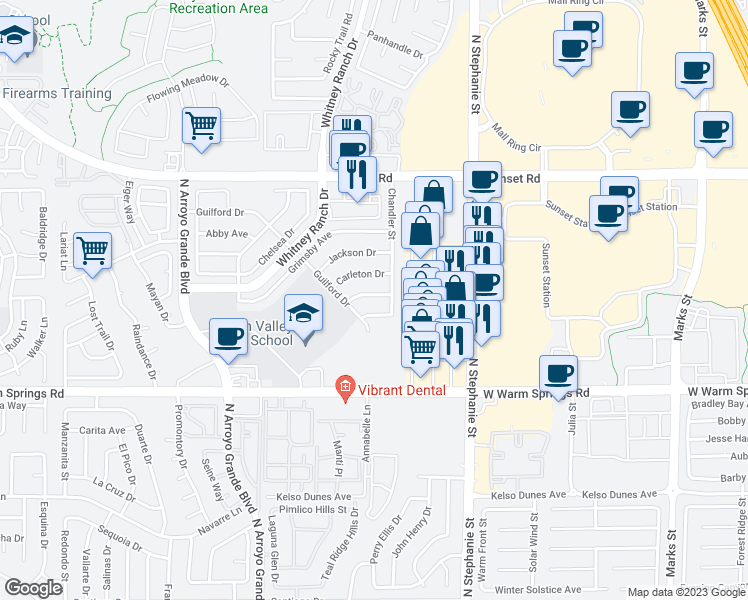 map of restaurants, bars, coffee shops, grocery stores, and more near 600 Avon Avenue in Henderson