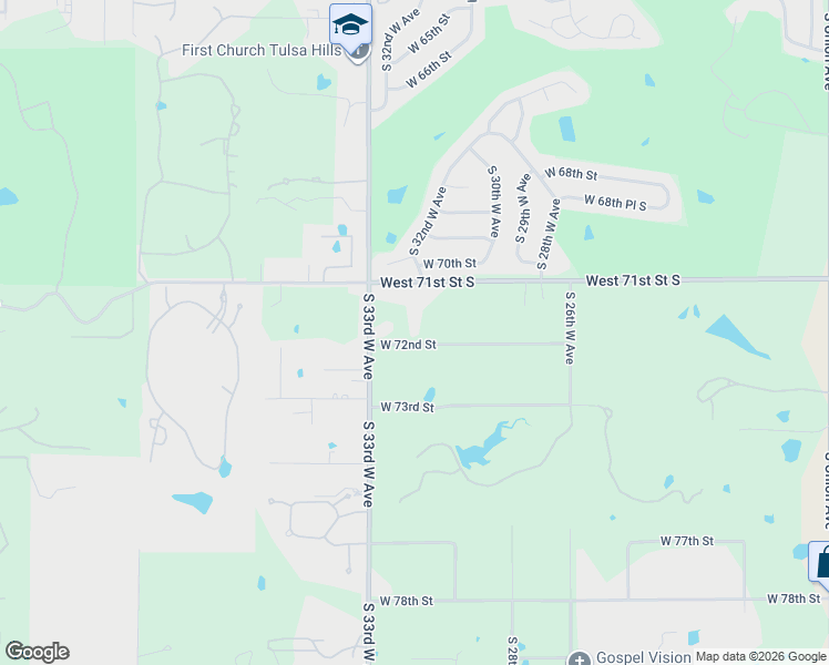 map of restaurants, bars, coffee shops, grocery stores, and more near 3290 West 71st Street South in Tulsa