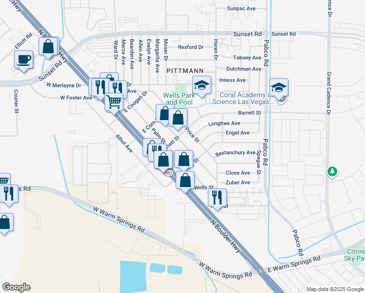 map of restaurants, bars, coffee shops, grocery stores, and more near 1437 Chestnut Street in Henderson