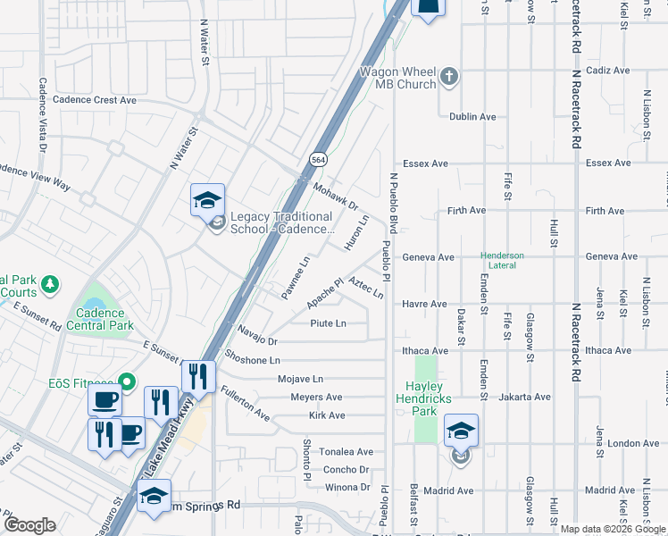 map of restaurants, bars, coffee shops, grocery stores, and more near 207 Pontiac Place in Henderson