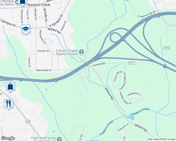 map of restaurants, bars, coffee shops, grocery stores, and more near in Winston-Salem
