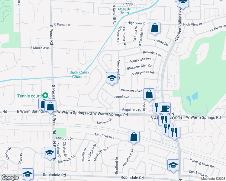 map of restaurants, bars, coffee shops, grocery stores, and more near 3170 Laurel Avenue in Henderson