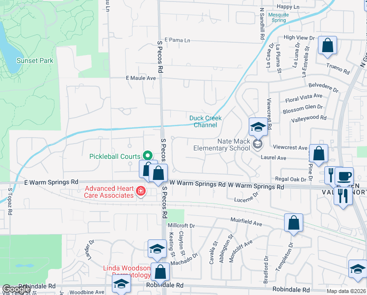 map of restaurants, bars, coffee shops, grocery stores, and more near 7 Larkside Court in Henderson