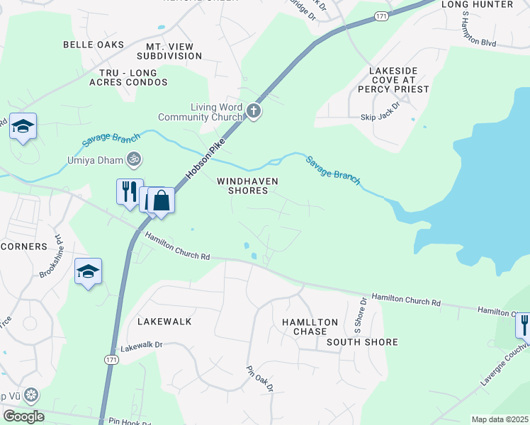 map of restaurants, bars, coffee shops, grocery stores, and more near 3428 Whitesail Court in Nashville