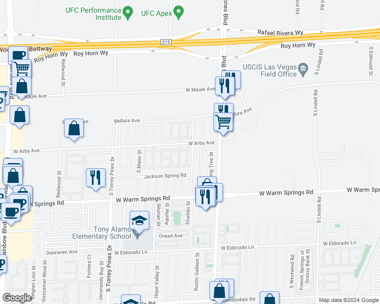 map of restaurants, bars, coffee shops, grocery stores, and more near 6190 China Bend Road in Las Vegas