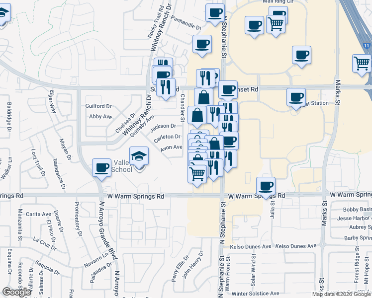 map of restaurants, bars, coffee shops, grocery stores, and more near 606 Carleton Drive in Henderson
