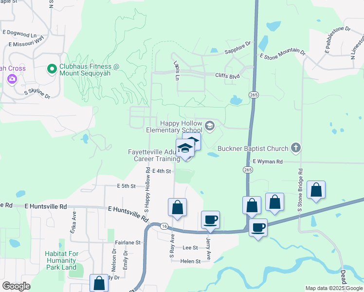 map of restaurants, bars, coffee shops, grocery stores, and more near 300 South Ray Avenue in Fayetteville