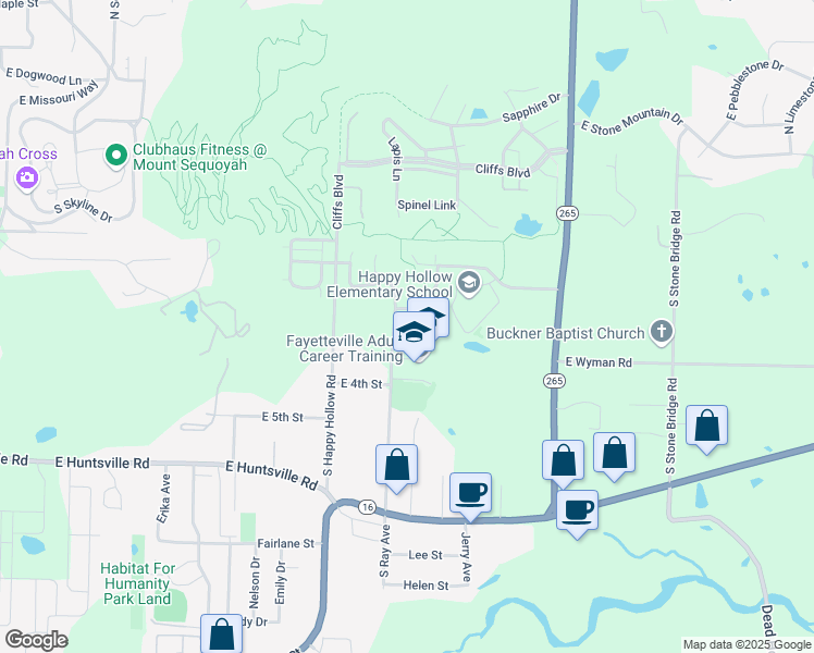 map of restaurants, bars, coffee shops, grocery stores, and more near 300 South Ray Avenue in Fayetteville