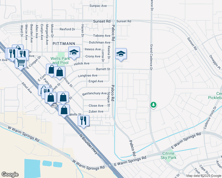 map of restaurants, bars, coffee shops, grocery stores, and more near 1360 Spague Street in Henderson