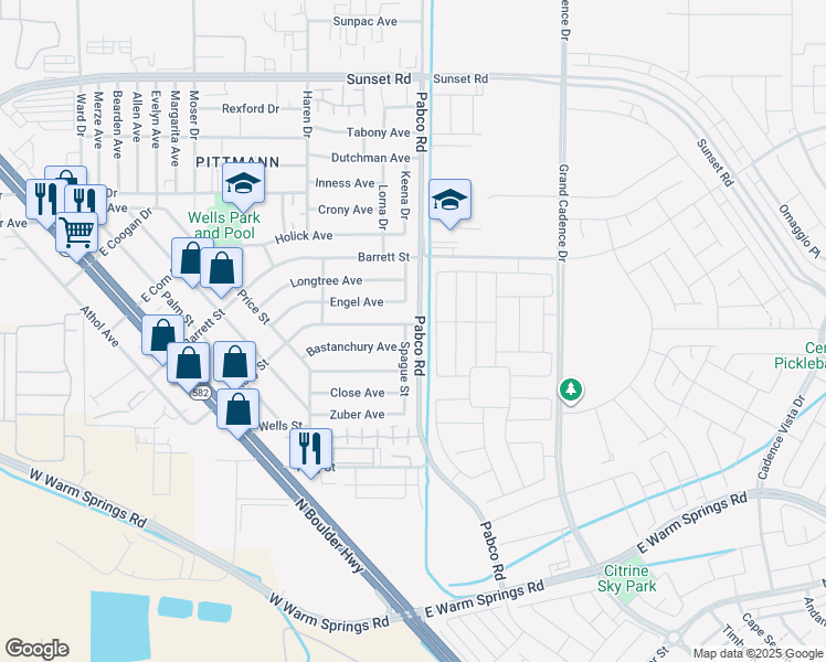 map of restaurants, bars, coffee shops, grocery stores, and more near 1360 Spague Street in Henderson