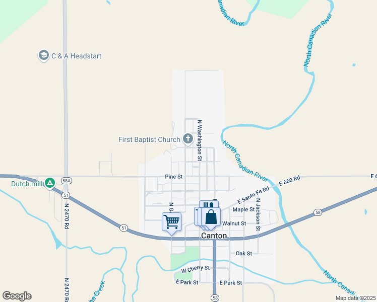 map of restaurants, bars, coffee shops, grocery stores, and more near 301 Poplar Street in Canton