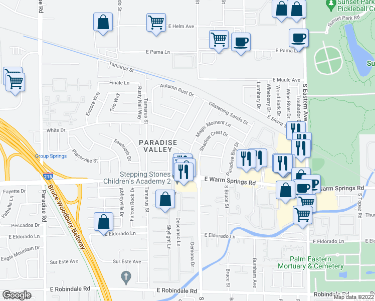 map of restaurants, bars, coffee shops, grocery stores, and more near 1770 Forest Walk Drive in Las Vegas