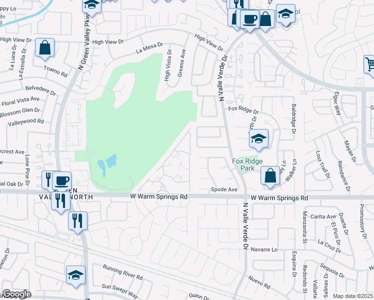 map of restaurants, bars, coffee shops, grocery stores, and more near 2050 West Warm Springs Road in Henderson