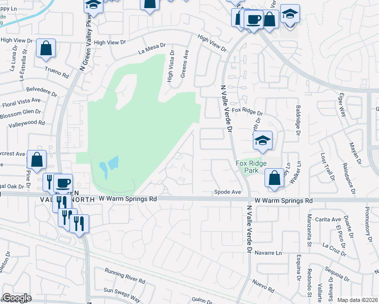 map of restaurants, bars, coffee shops, grocery stores, and more near 2050 West Warm Springs Road in Henderson