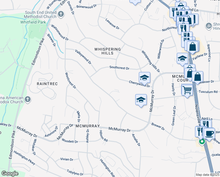 map of restaurants, bars, coffee shops, grocery stores, and more near 5009 Brewer Court in Nashville